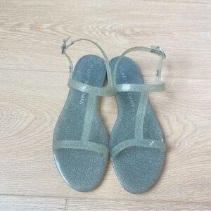 Stuart Weitzman Womens Mellie Jelly Glitter Flat Summer Sandals Silver Size 8